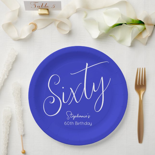 Einfach moderne Script Royal Blue 60. Geburtstag Pappteller (Hochzeit)