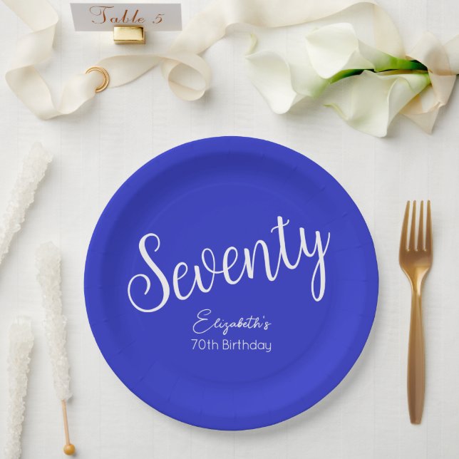 Einfach moderne Script Royal Blue 70. Geburtstag Pappteller (Hochzeit)