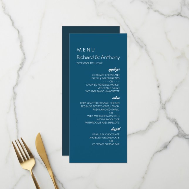 Einfach moderne, trendige Hochzeit Menükarte (Vorderseite/Rückseite Beispiel)