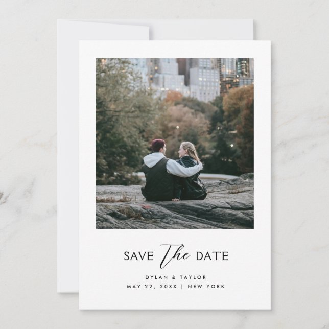 Einfach moderner Mixed Schriftart Gerahmt 2 Foto Save The Date (Vorderseite)