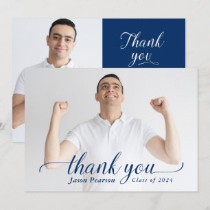 Einfach moderner Navy Blue Abschluss Danke Karte