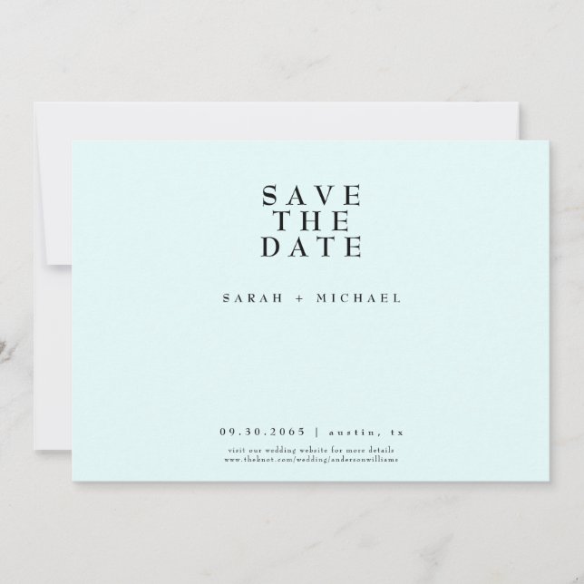 Einfach moderner Text nur eisblau hochheizen Save The Date (Vorderseite)