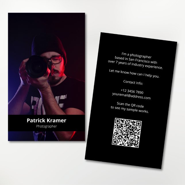 Einfach modernes Foto QR Code Berufliches Portfoli Visitenkarte (Photographer with QR code portfolio business card)
