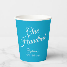 Einfach modernes Script Aqua Blue 100. Geburtstag Pappbecher