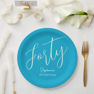 Einfach modernes Script Aqua Blue 40. Geburtstag P Pappteller