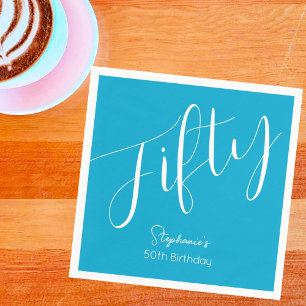 Einfach modernes Script Aqua Blue 50. Geburtstag Serviette