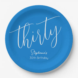 Einfach modernes Script Blue 30. Geburtstag Party Pappteller