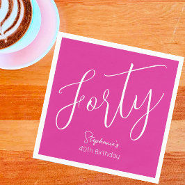 Einfach modernes Script Pink 40. Geburtstag Party Serviette