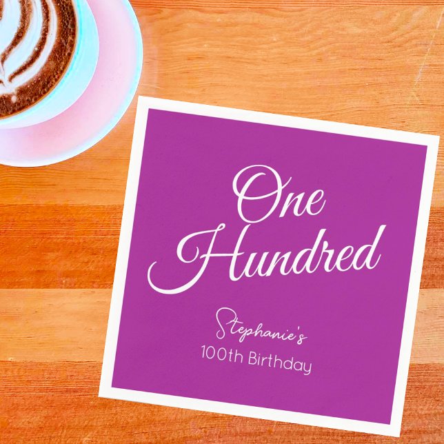 Einfach modernes Skript Dunkelrosa 100. Geburtstag Serviette (Von Creator hochgeladen)