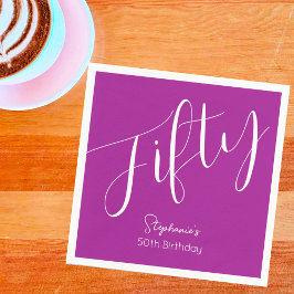 Einfach modernes Skript Dunkelrosa 50. Geburtstag Serviette