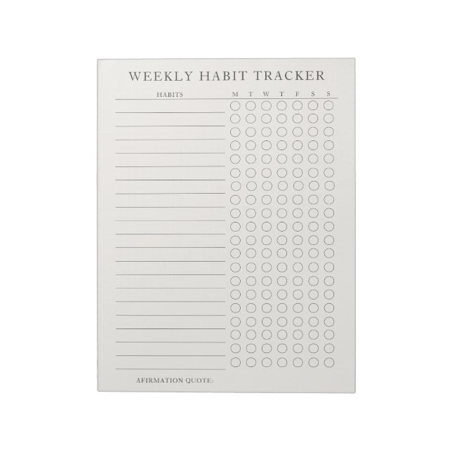 Einfach modernes wöchentliches Habit Tracker Teara Notizblock (Rotiert)