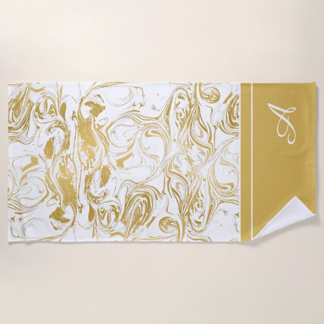 Einfach Monogram Gold White Marmor marbeln Strandtuch (Vorderseite)