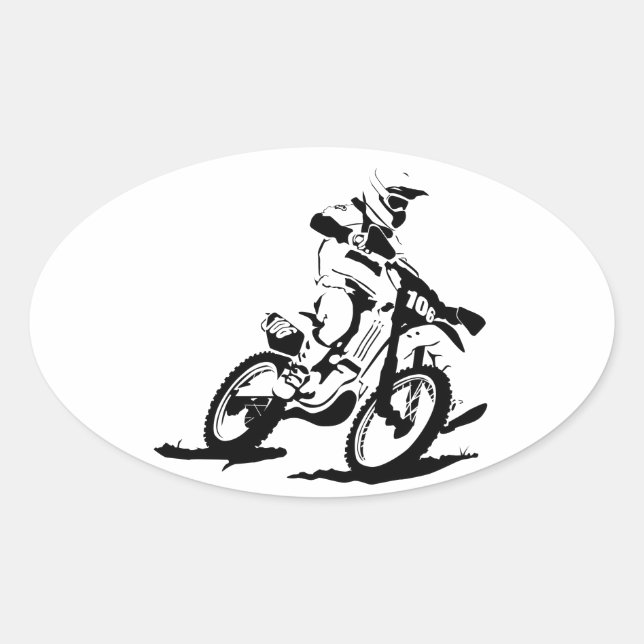 Einfach Motorrad und Reiter Ovaler Aufkleber (Vorderseite)