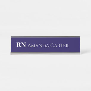 Einfach Navy Blau Personalisierter Name RN Kranken Schreibtischnamensplakette