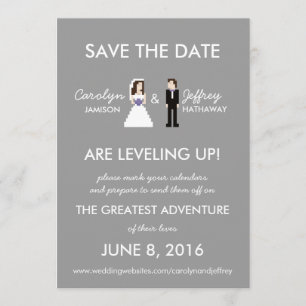 Einfach, Nerdy 8-Bit Bride & Groom Speichern Sie d Save The Date
