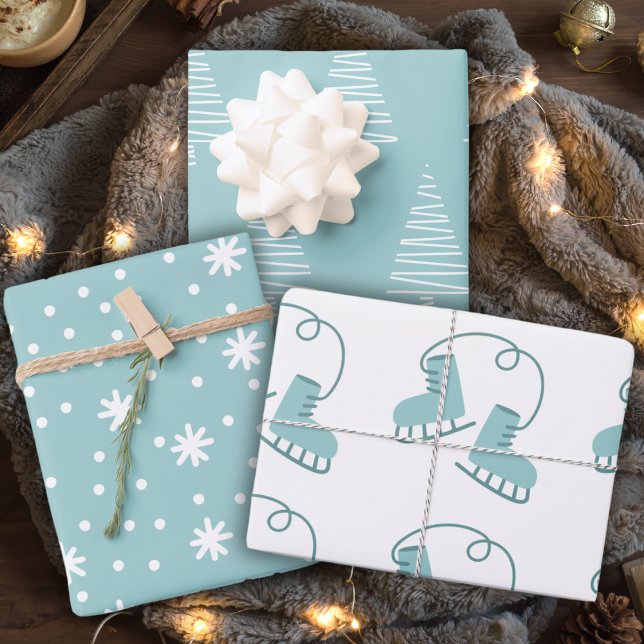 Einfach Niedlicher Blue Green Weihnachtsurlaub Geschenkpapier Set (Simply Cute Blue Green Christmas Holiday Wrapping Paper Sheets)