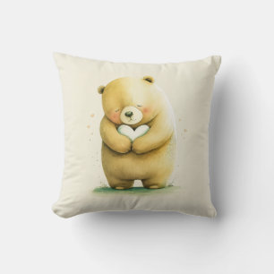Einfach Niedlicher Sad Bär mit einem Herz-Artwork Kissen