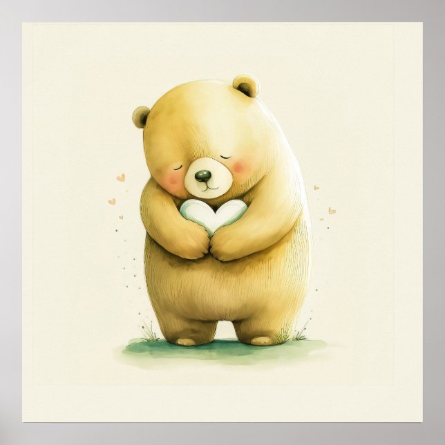 Einfach Niedlicher Sad Bär mit einem Herz-Artwork  Poster (Vorne)