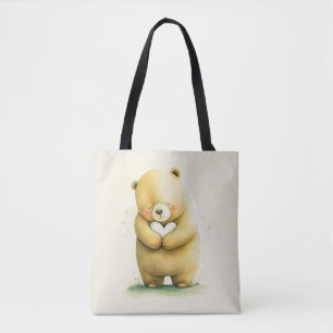 Einfach Niedlicher Sad Bär mit einem Herz-Artwork Tasche