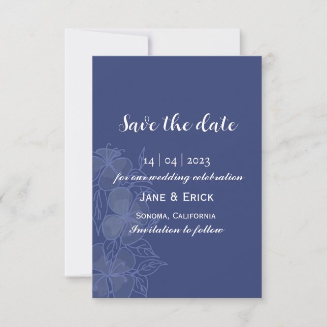 Einfach, ohne Foto, blauer Blumen Save The Date (Vorderseite)