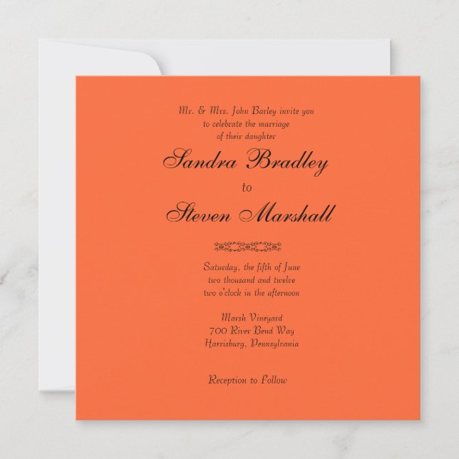 Einfach Orange Wedding Einladung (Vorderseite)