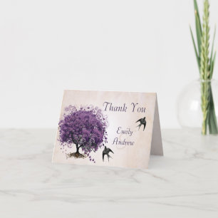 Einfach Peachy Lila Heart Tree Wedding Vielen Dank Dankeskarte