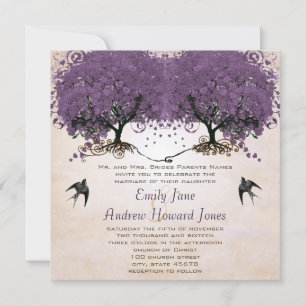 Einfach Peachy Lila Vintage Heart Leaf Tree Einladung