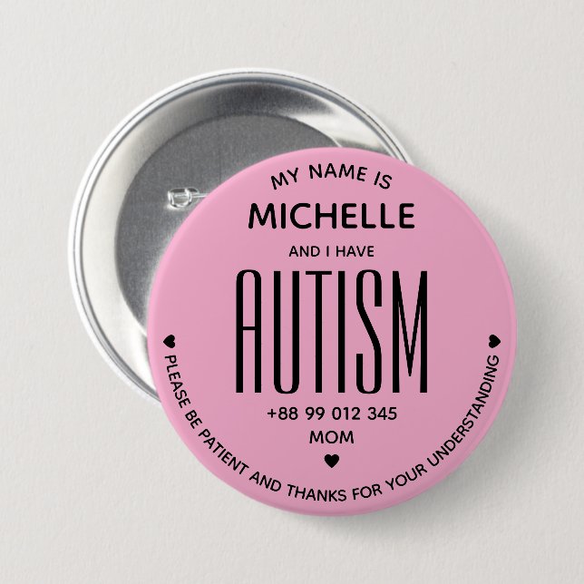 Einfach Pink Ich habe Autismus-Bewusstsein ASD Spe Button (Vorne & Hinten)