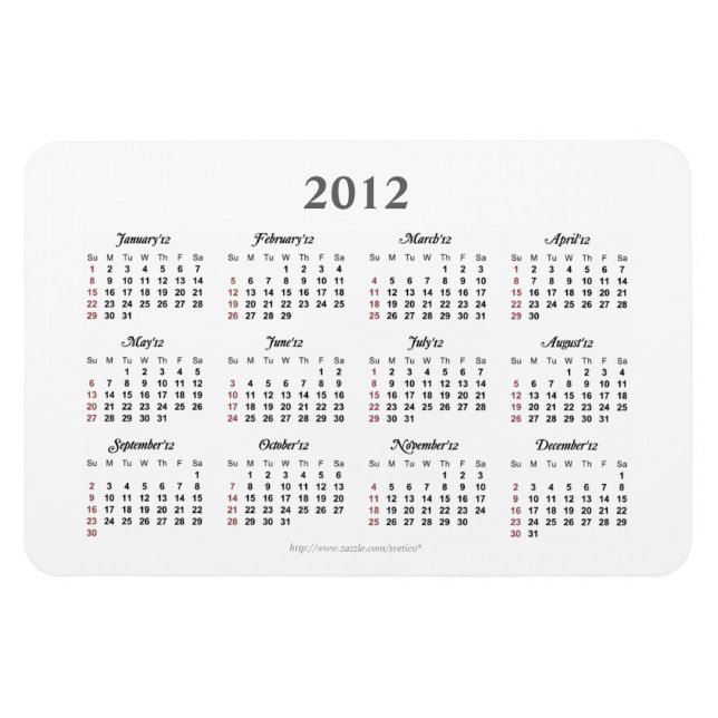 Einfach Premium Magnet 2012 Kalender (Horizontal)