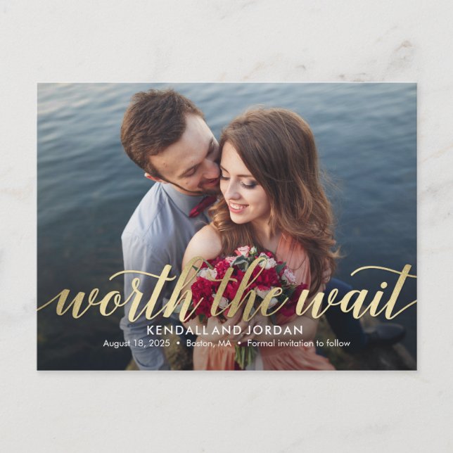 Einfach Romantik wert Save the Date warten Postkarte (Vorderseite)
