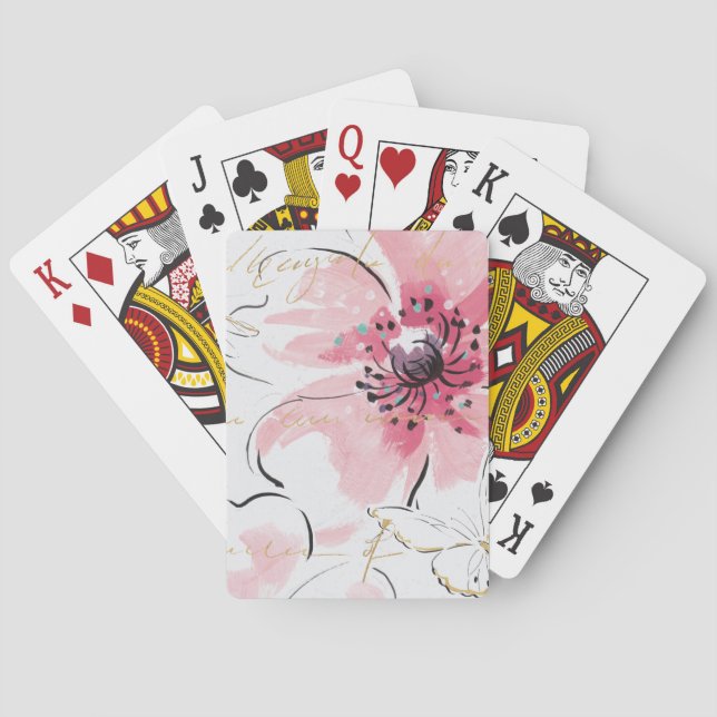 Einfach rosa | Aquarellblume Spielkarten (Rückseite)