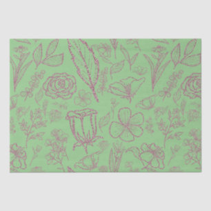 Einfach rosa Floral auf Grün Seidenpapier