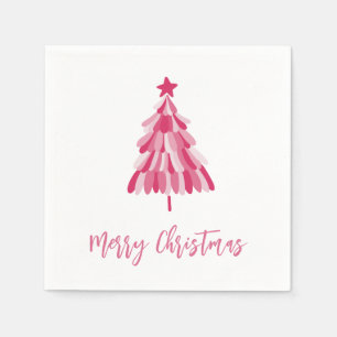Einfach rosa, fröhlicher Weihnachtsbaum Serviette