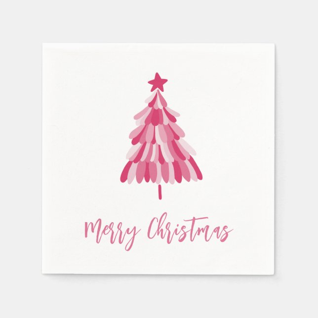 Einfach rosa, fröhlicher Weihnachtsbaum Serviette (Vorderseite)
