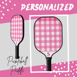 Einfach rosa Gingham Personalisiert Pickleball Schläger