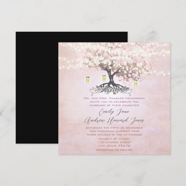Einfach rosa Heart Leaf Tree Grove Wedding Einladung (Vorne/Hinten)