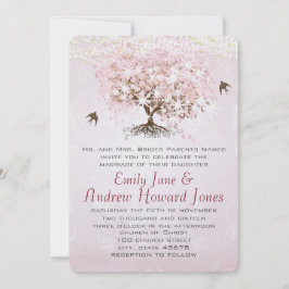 Einfach rosa Heart Leaf Tree Love Bird Wedding Einladung