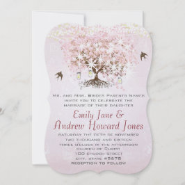 Einfach rosa Heart Leaf Tree Love Bird Wedding Einladung