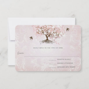 Einfach rosa Herz Leaf Tree Wedding RSVP Karte