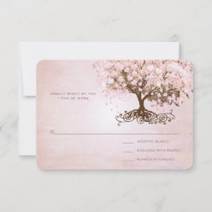 Einfach rosa Herz Leaf Tree Wedding RSVP Karte