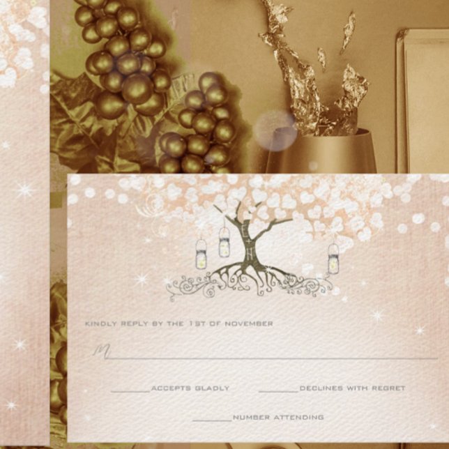 Einfach rosa Herz Leaf Tree Wedding RSVP Karte (Von Creator hochgeladen)