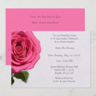 Einfach rosa Rose Quinceañera Einladung
