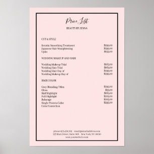 Einfach rosa schwarze Preisliste Poster