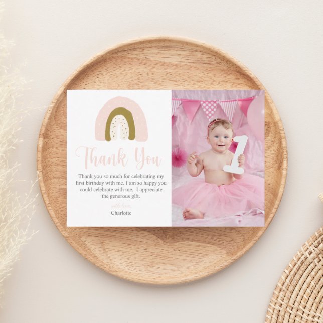 Einfach rosa Wasserfarbe Rainbow Birthday Dankeskarte (Von Creator hochgeladen)