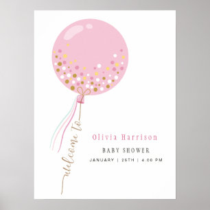Einfach rosa Willkommensballon Babydusche signiere Poster