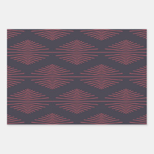 Einfach, rot, traditionelles Muster mit Linien Geschenkpapier Set