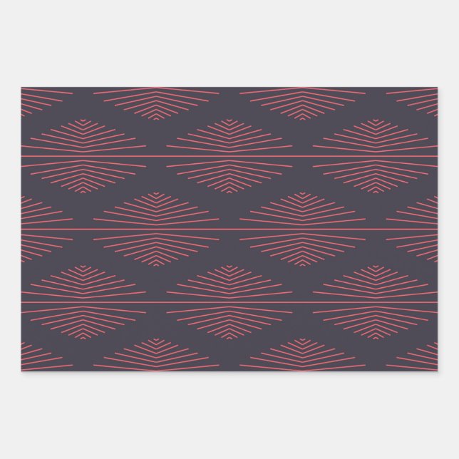 Einfach, rot, traditionelles Muster mit Linien Geschenkpapier Set (Vorderseite)
