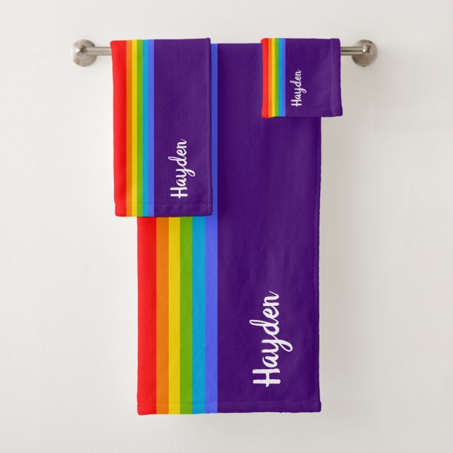 Einfach roter lila Regenbogen-individuelle Name El Badhandtuch Set (Insitu)