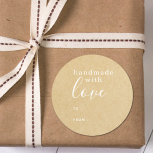 Einfach rustikale Kraft Handmade mit Liebe Runder Aufkleber