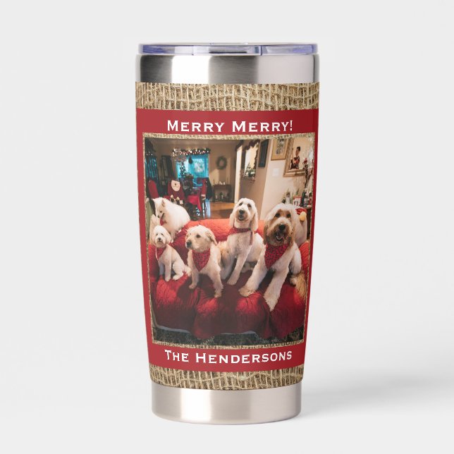 Einfach rustikaler maßgeschneiderter Foto-Name-Fei Thermobecher (Vorderseite)